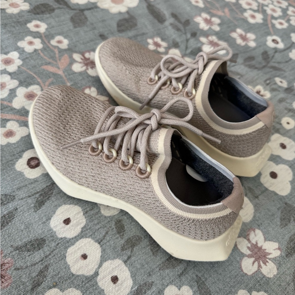 Allbirds Cozy Knit Tree Dasher Sneakers in Cream and Gray - Picture 2 of 6